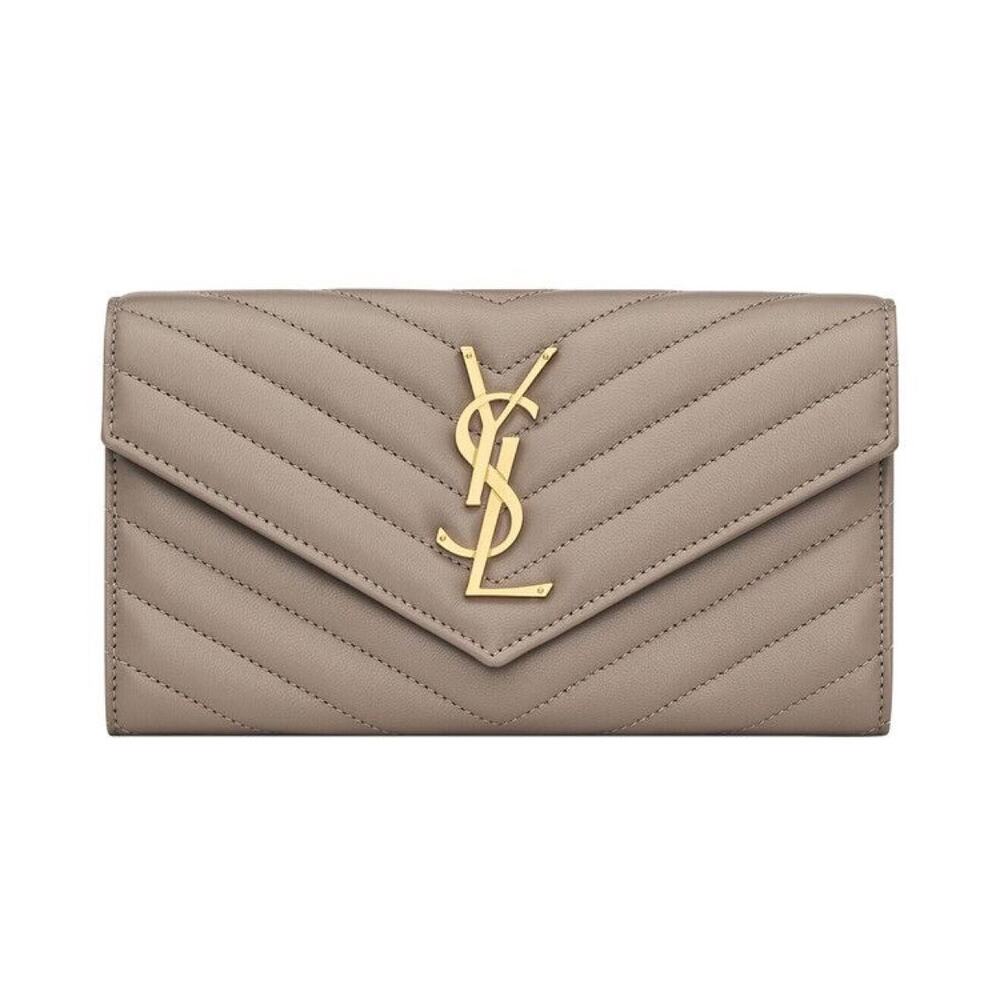 Saint Laurent Cassandra Large Flap Wallet Greyish Brown – Quilted Leather BNIB